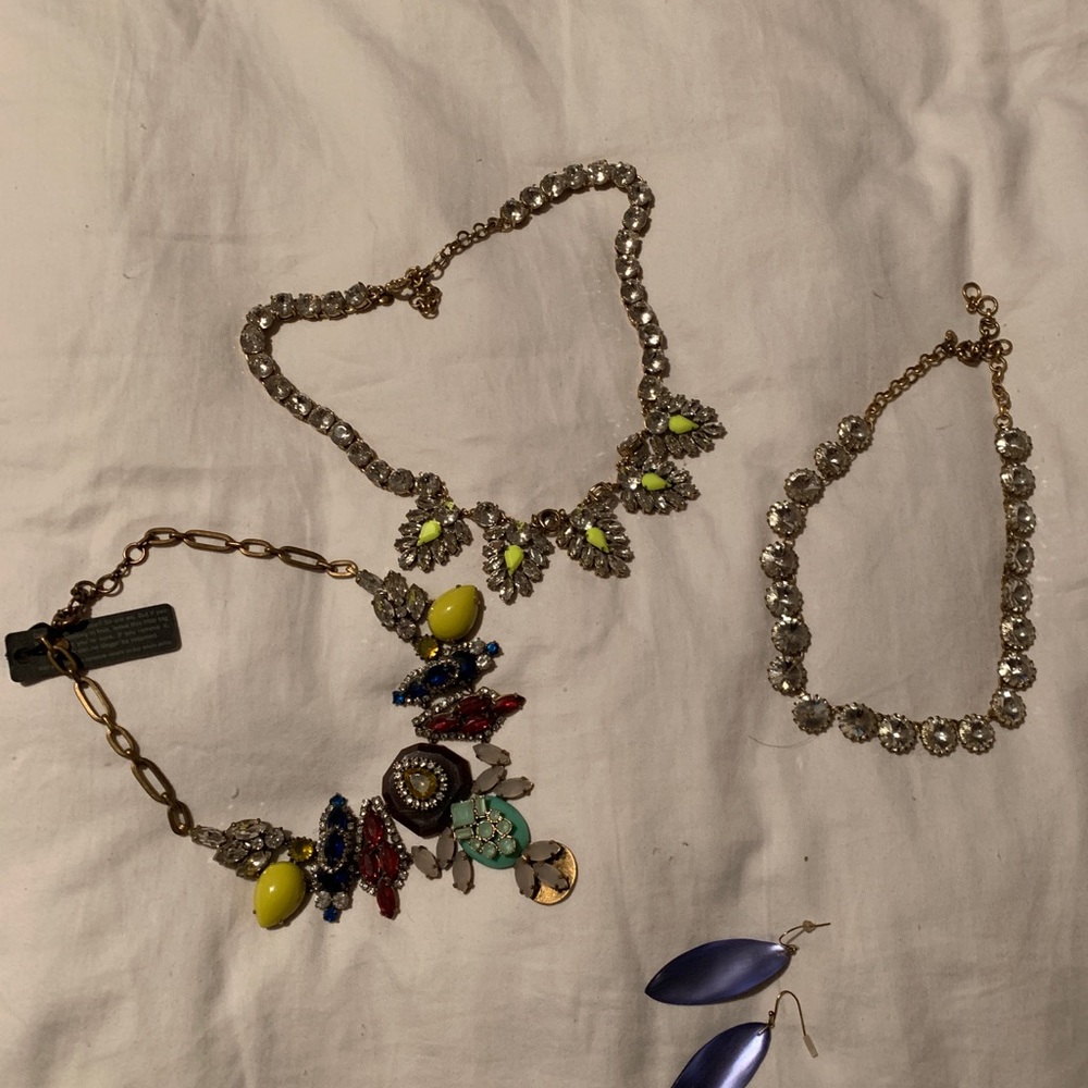 3 j crew jeweled necklaces+ Alexis Bittar earrings